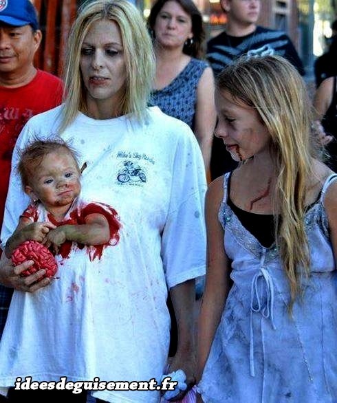 Déguisement de maman et bébé en zombies