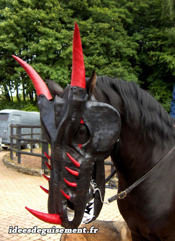 Déguisement de cheval dragon noir et rouge