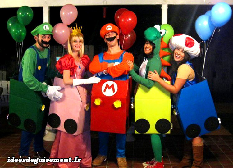 Equipe Mario Kart ballons Luigi Princesse Peach Yoshi Toad - Idees originales deguisement costume et cosplay jeux video geek a plusieurs groupe Famille Halloween