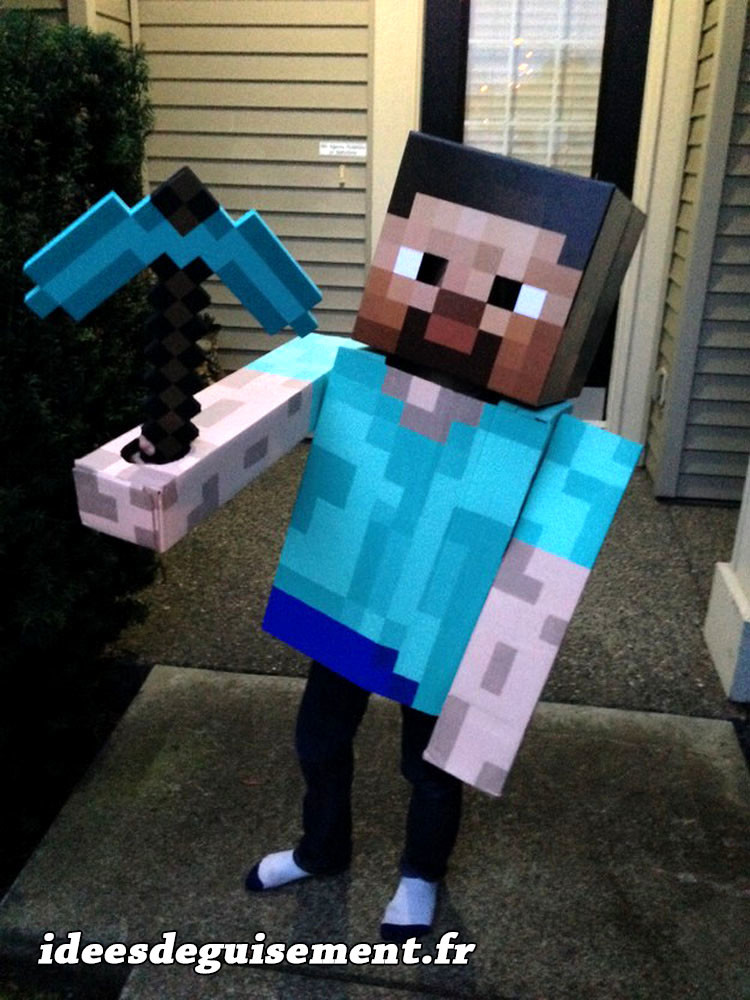 Déguisement personnage bleu pixel Minecraft