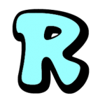 Cyan letter R