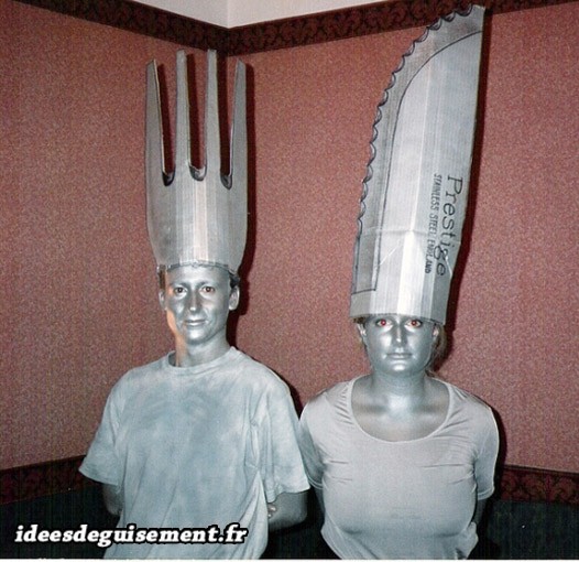 Costume drôle en couple de fourchette et couteau